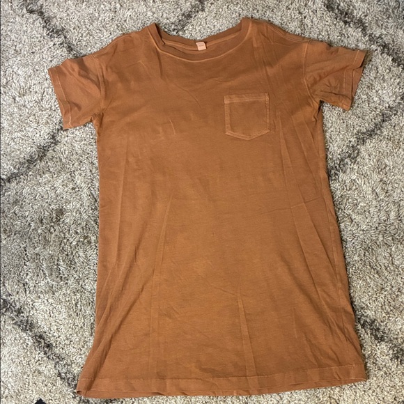 Casual Tan T-Shirt Dress with Front Pocket - Picture 1 of 3